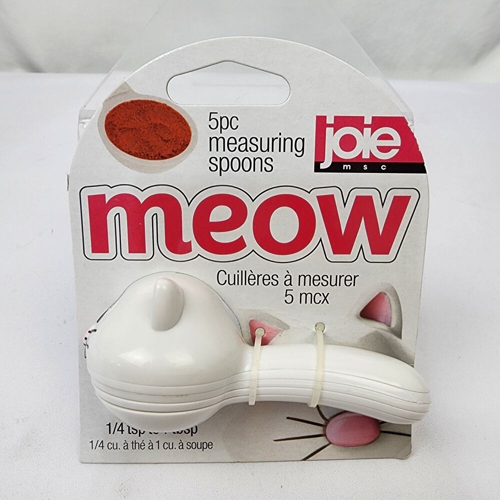 Joie Meow White Cat Baking 5 Piece Stackable Nesting Measuring Spoons - NEW